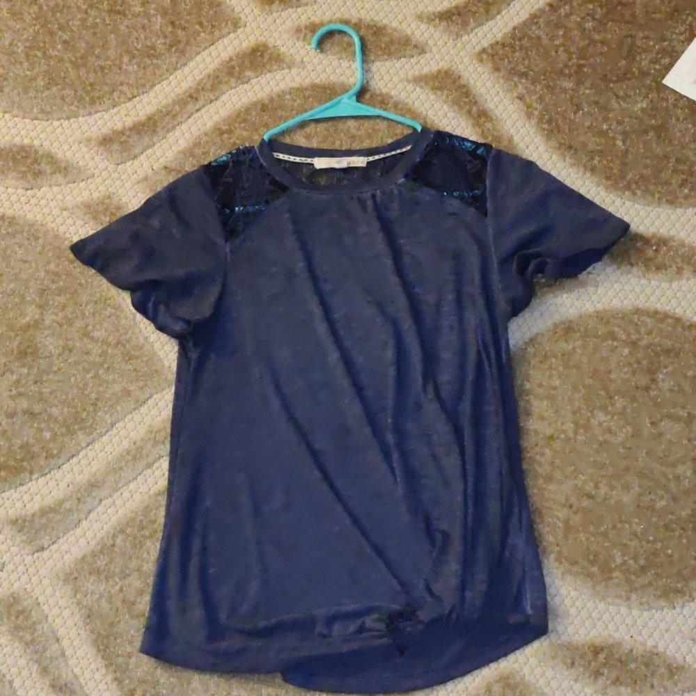 Dark blue lace shoulder top